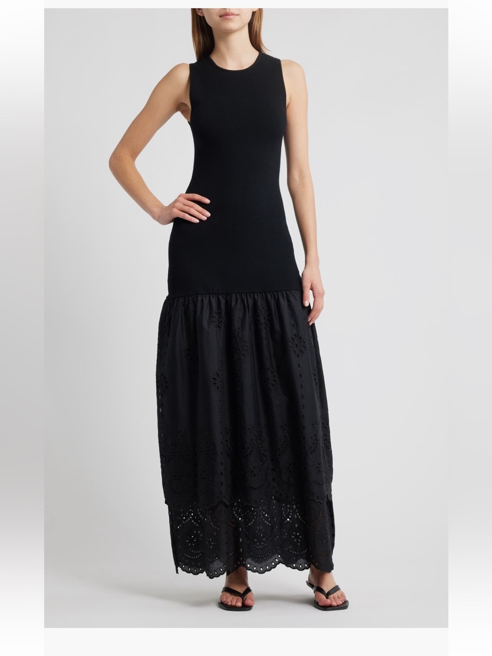 Rails Lavina Sleeveless Eyelet Embroidered Sundress maxi dress black large NWT